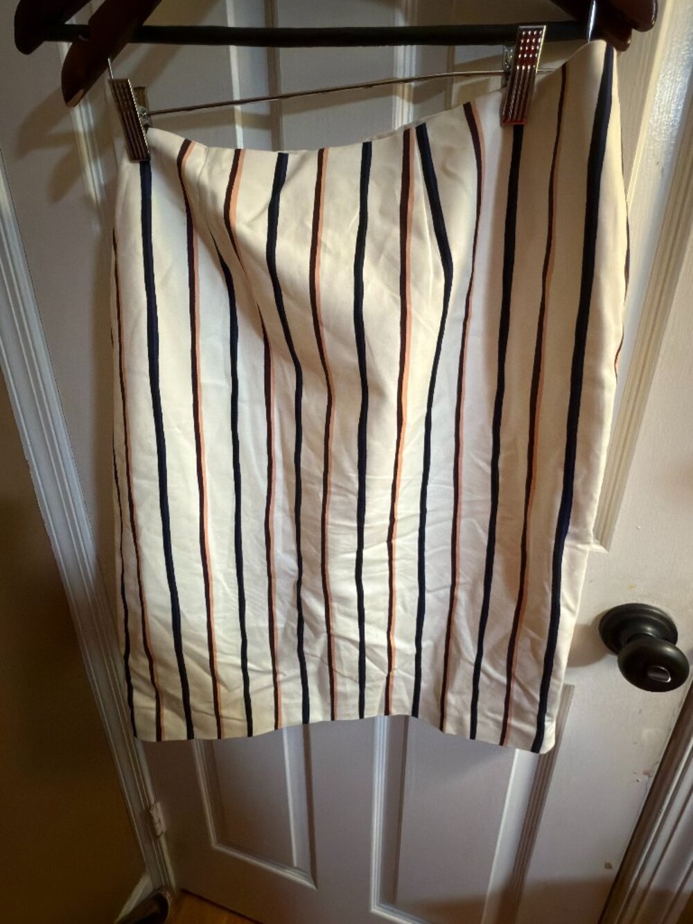 Ann Taylor Factory Striped Pencil Skirt Ivory Navy Blush Size 14